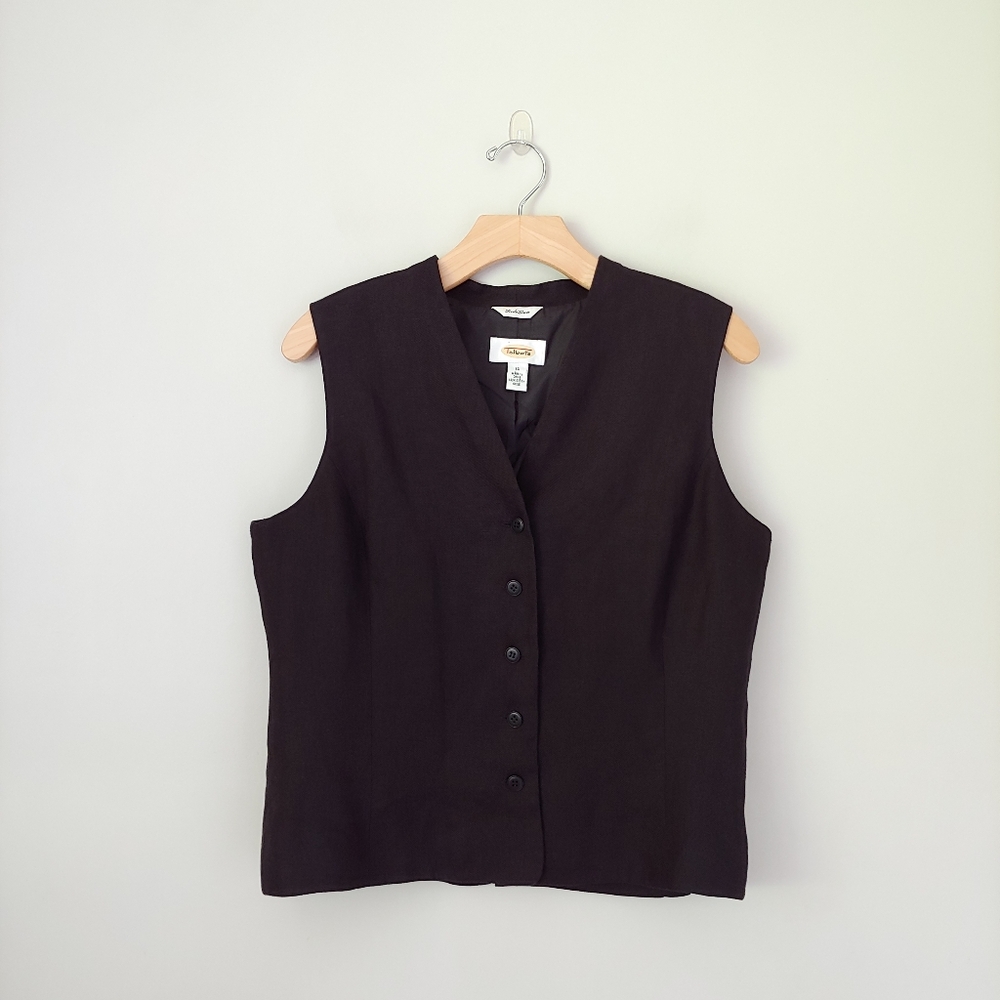 Talbots Irish Linen Vest Sleeveless Black Vintage Size 14